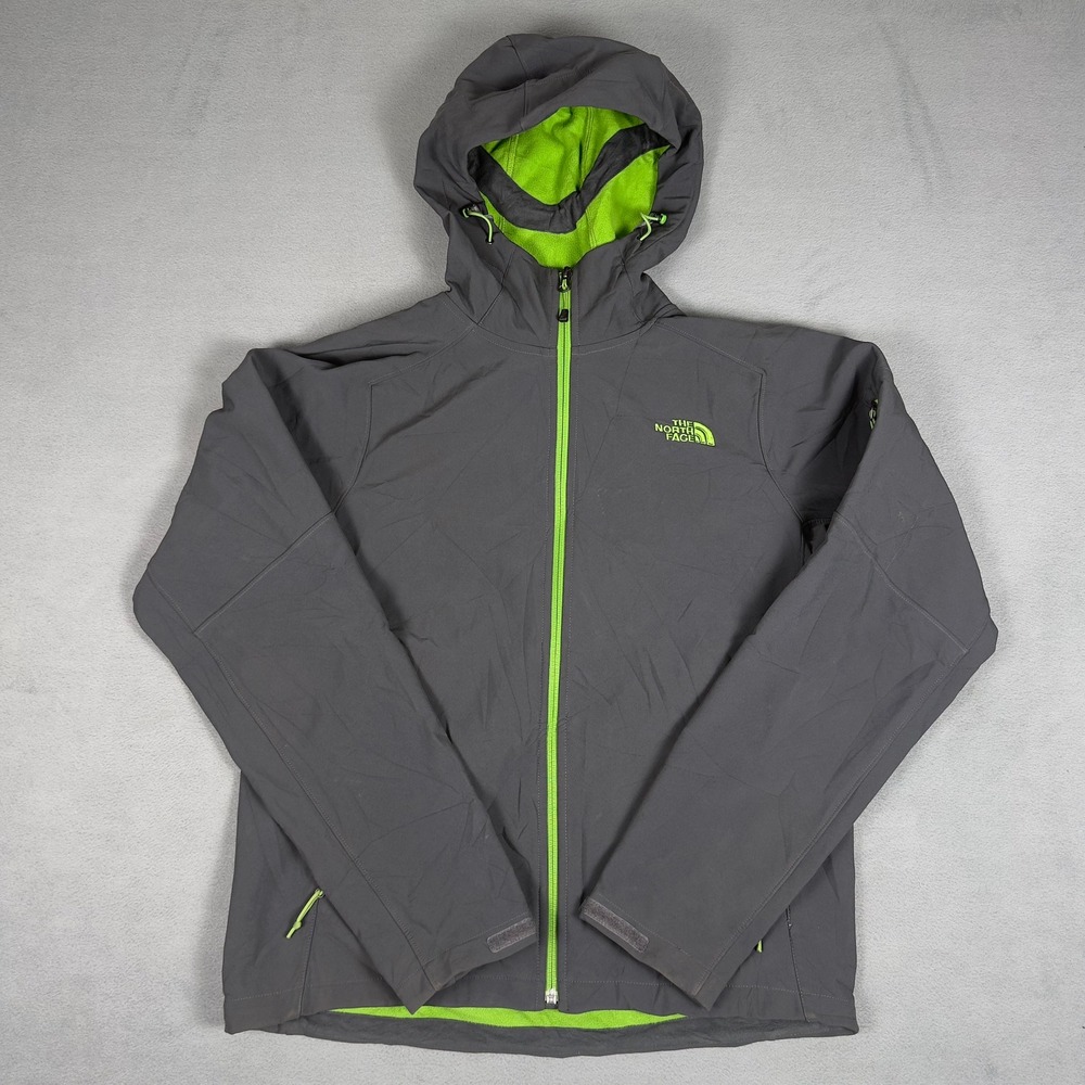 The North Face Apex Android Hoodie Softshell Jacket Mens Medium Gray Lime Green
